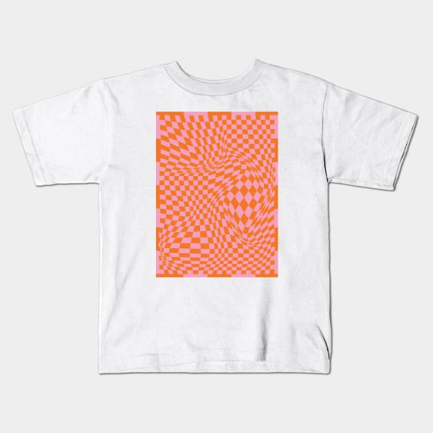 Checkerboard Pattern - Orange Kids T-Shirt by Colorable